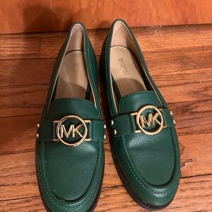 Michael Kors Emerald Green Loafers with Gold Accents